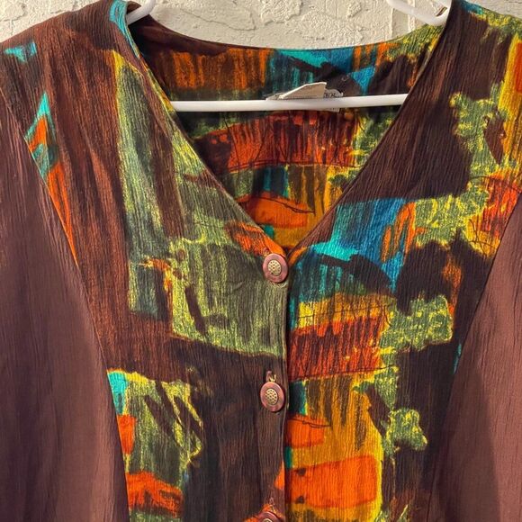 Vintage Cherry Creek 1X Abstract Print Button-Up Blouse - Picture 2 of 9